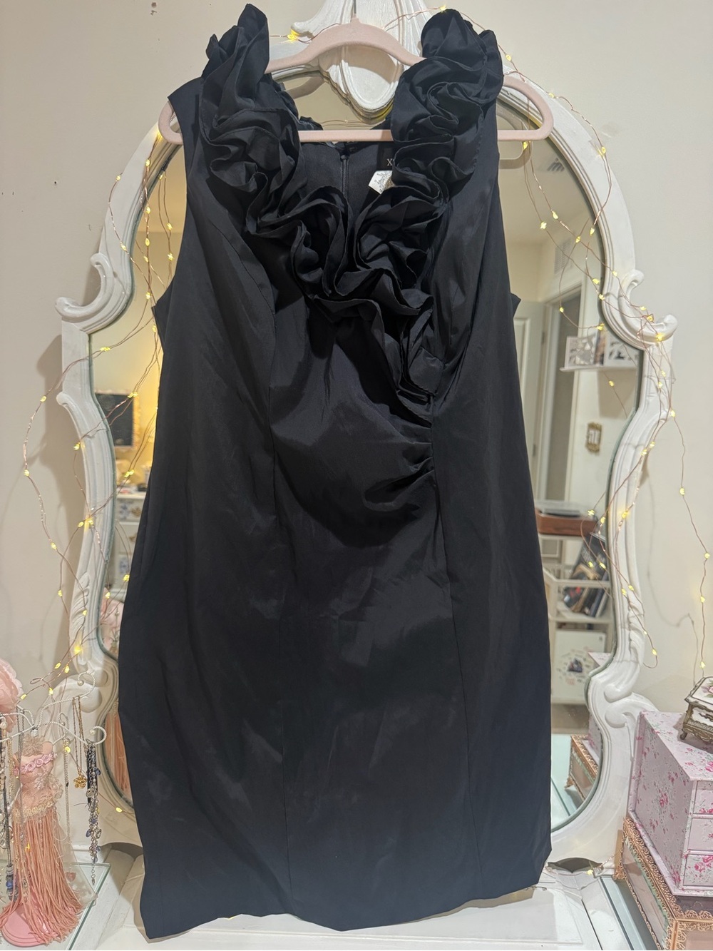 Xscape Black Ruffle Midi Dress